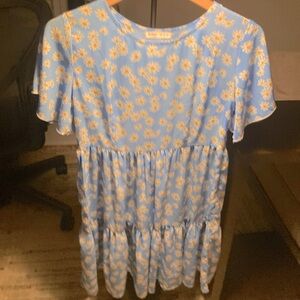 romwe blue floral short-sleeve sundress